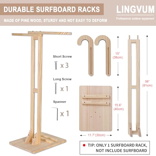 LINGVUM Surfboard Stand Rack, Sturdy Rack with Floor-Standing Design, Vertical Surfboard Holder, Storage & Display for Sho...