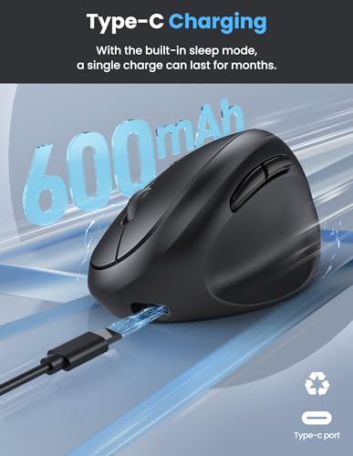TECKNET Ergonomic Mouse, Bluetooth Wireless Vertical Mouse, Rechargeable Battery, Quiet Clicks, 4800 DPI Adjustable, BT5....