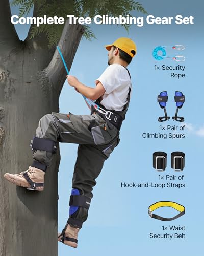 VEVOR Tree Climbing Spikes, 1 Pair Height-Adjustable Climbing Spurs, 350lbs Load Capacity Tree Climbing Gear with Straps, ...