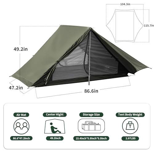 TENPLAY Backpacking Tent,Lightweight Camping Tent 2 Person,Ultralight Hiking Tent,Nylon,Waterproof,Windproof,Easy Setup,4 ...