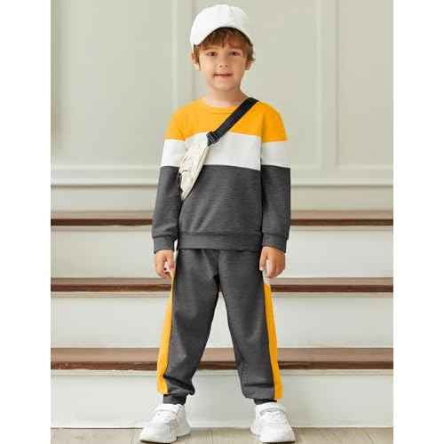 Arshiner Boys Clothes Color Block Sweatshirt & Casual Pants 2Pcs Fall Winter Outfits Set for Kids 2-12 Years