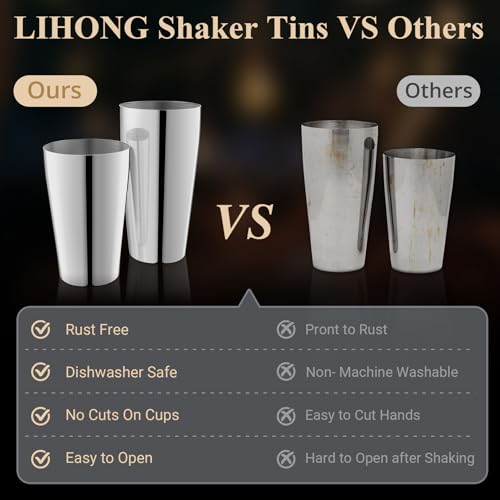 LyhoCink Stainless Steel Cocktail Shaker, 3-Piece Mixology Bartender kit, Bar Set with 18oz & 28oz Mixed Drink Shaker, Coc...