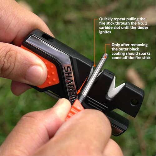 SHARPAL 101N 6-in-1 Pocket Knife Sharpener & Survival Tool – Diamond Sharpening Rod, Fire Starter Ferro Rod, Whistle – Sha...