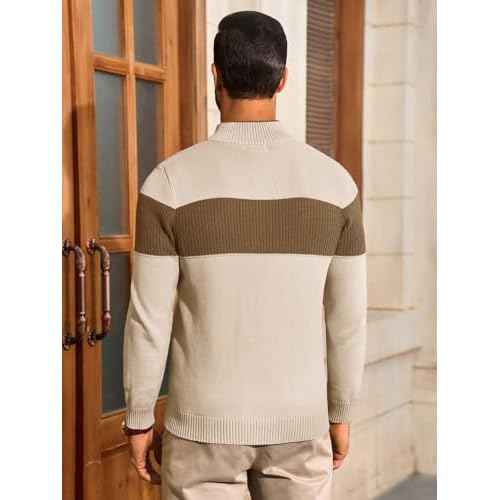 Runcati Mens Full Zip Cardigan Sweater Casual Knit Stand Collar Cardigan Slim Fit Color Block Fall Winter Sweaters