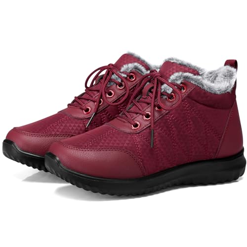 SHIBEVER Snow Boots for Women Winter: Warm Fur Lined Ankle Snow Booties Anti-Slip Waterproof Comfortable Outdoor Winter Shoes