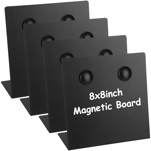 4 Pcs Magnetic Bulletin Board with Stand, 8x8inch Magnetic Display Board, Metal Tabletop Memo Board, Black Message Board w...