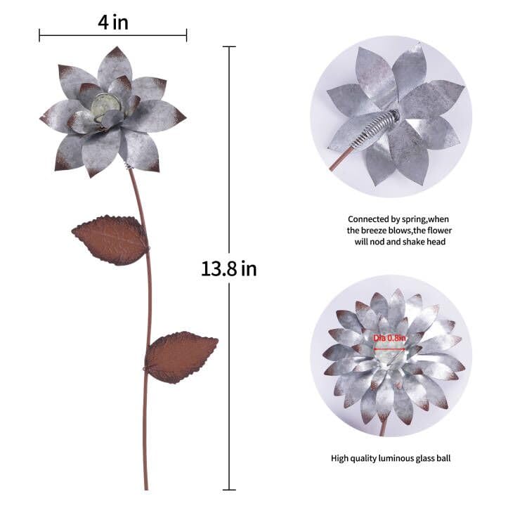Garden Stakes Decorative, Metal Flowers for Outside, Glow in Dark Yard Lawn Ornaments Plant Pot Flower Bed Decor, Patio, Set of 3, Gold Flower