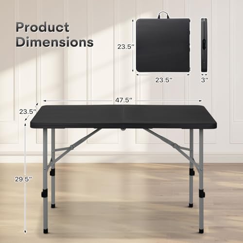 Athena Collection 4ft Folding Table, Lightweight Portable Desk with Handle, Square Foldable Plastic Table for Card Games, ...