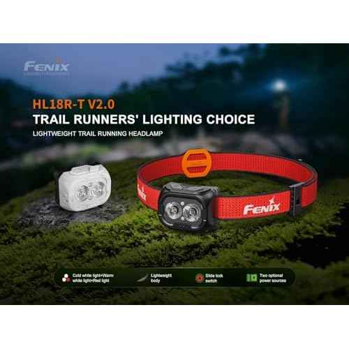 Fenix HL18R-T V2.0 800 Lumen Trail Running Headlamp, USB-C Rechargeable, White and Warm White Lights, Red Lights, Compatible with 3X AAA Batteries, (Black)