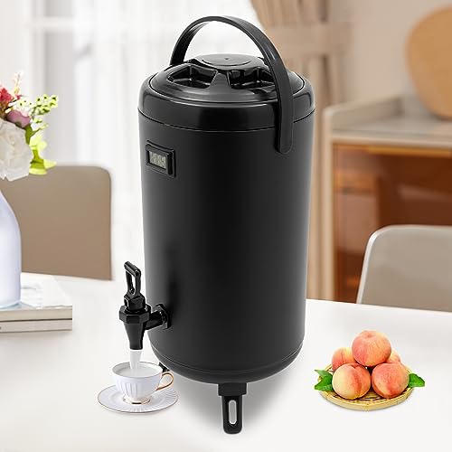 Insulated Beverage Dispenser, 3.2 Gal/12L Stainless Steel Thermal Drink Server with Spigot & Temp Display, Suitable for Ca...