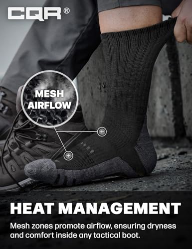 CQR 3 Pack Men and Women Wool Hiking Mid Calf Crew Socks, Moisture Wicking Breathable Outdoor Tactical Cushion boot Socks