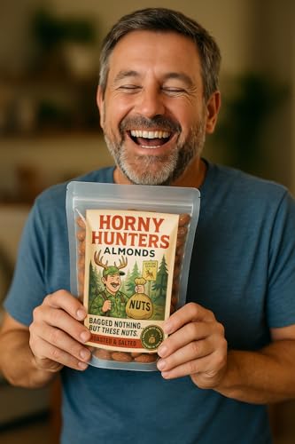 Horny Hunters Almonds - A Bold Roasted Snack for Outdoorsmen on the Trail. Funny Gag Gift for Hunters, Camo Men, and Deer ...