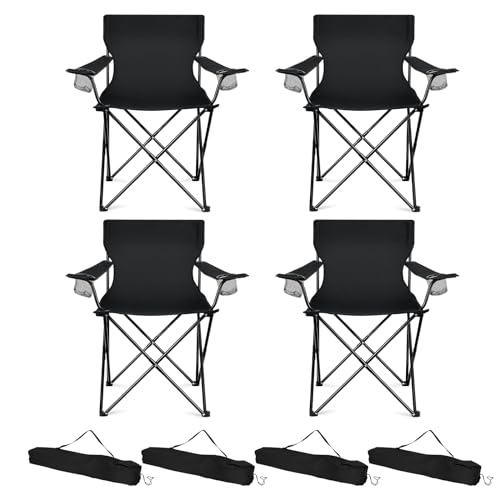 HaSteeL Camping Chairs 4 Pack, Oversized Folding Chair with Cup Holders for Adults, Portable Chair & Carry Bag for Outdoor...