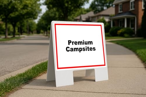 Premium Campsites White Red Black Folding Coroplast A-Frame with Double-Sided 23in x23in