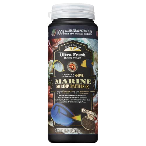 Ultra Fresh Marine Fish Food, 75% Sword Prawns + Squids, Natural Protein, Color Enhancement, for Small Saltwater Fish, Mar...