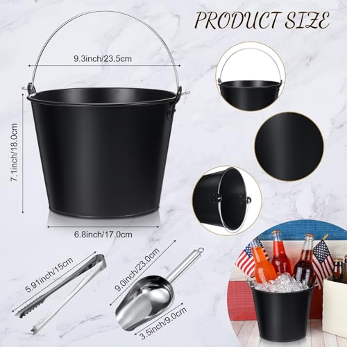 Zopeal 12 Pcs Metal Beer Buckets with Ice Shovels and Tongs Stainless Steel Ice Bucket with Handle Round Pails for Summer ...