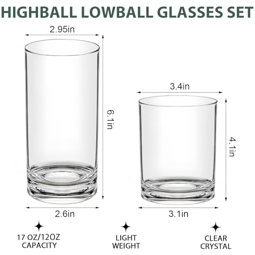 RÉΑLWÁY Acrylic Drinking Glasses Set of 6 - Clear Unbreakable Plastic Cups Reusable for Kitchen, Poolside & Patio - Shatte...
