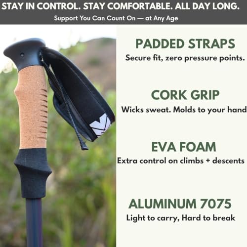 Outsura Trekking Poles for Hiking Collapsible Lightweight Aircraft Graded Aluminum Hiking Poles with Cork Grip & Quick Loc...