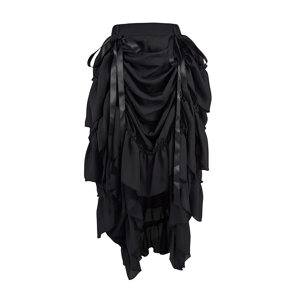 Cacycasa Womens Steampunk Victorian Cosplay Costume High-Low Show Skirt (Small, Black)