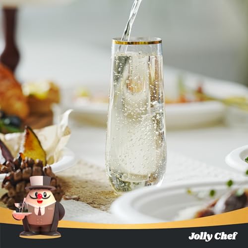 JOLLY CHEF 48 Pack Plastic Champagne Flutes, 9 oz Gold Stemless Champagne Flutes, Plastic Champagne Glasses, Shatterproof ...
