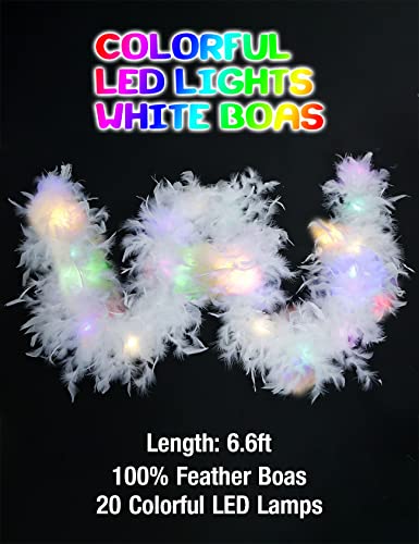 JICASTO Colorful Feather Boas, 6.6ft Boa with 20 Color Lights for Women for Dancing Party Halloween,with Heart Sunglasses
