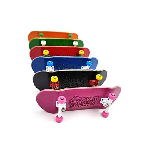 SPITBOARDS¢ç 34 mm Fingerboard Complete Wood Pro Set-Up (Pre-Assembled, 5-Layers), Pro Trucks, CNC Bearing Wheels, Foam Grip Tape, (Deck: Pink, Trucks: White, Wheels: Pink)