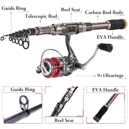 Sougayilang Fishing Rod Reel Combinations, 24 Ton Carbon Fiber, Portable Telescopic Fishing Rod Spinning Reels for Travel ...