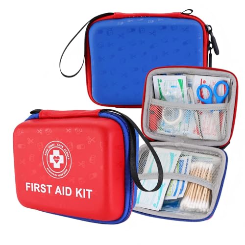 Small First Aid Kit - 165 Piece Dual-Color Emergency Medical Kit with Hard Shell & Fluorescent Exterior Coating, Emergency...