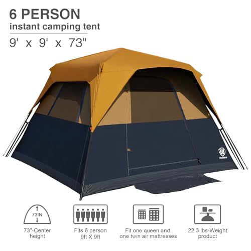 EVER ADVANCED 6 Person Camping Tent, Blackout Design Tent for Camping Instant Cabin Tents for Family with Rainfly, 60s Eas...