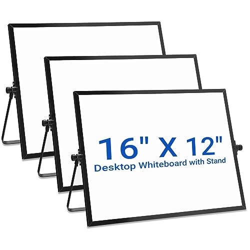 3 Pcs Dry Erase Whiteboard 16" x 12" Desktop Whiteboard Calendar Double Sided Magnetic White Board Dry Erase Board with St...