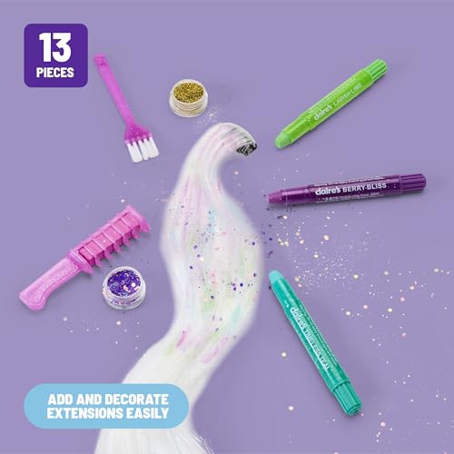 Claire's Hair Chalk & Glitter Styling Kit, 13-Piece Temporary Hair Color Set with Washable Chalk Pens, Glitter Gels, Clip-...