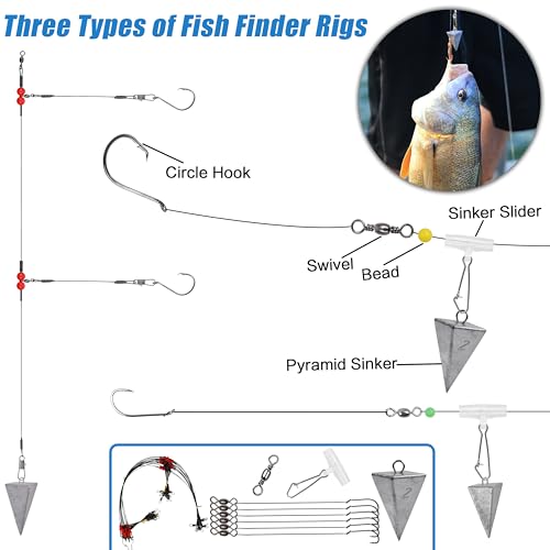 Saltwater Fishing Gear Kit,131pcs Saltwater Surf Fishing Tackle Kit Include Saltwater Fishing Lures Fishing Bait Rigs Pyra...