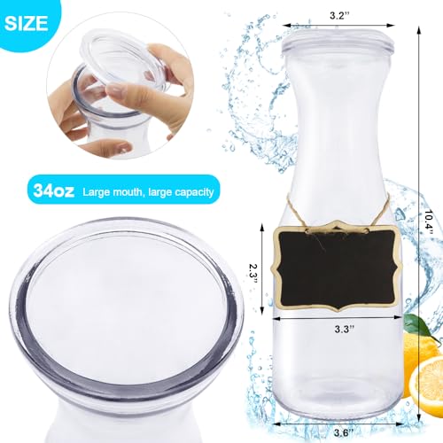 3 Pack Glass Bottles Set Glass Carafe with Lids 34 Ounces Water Decanter Juice Pitcher for Wine Milk Juice & Mimosa Bar, B...