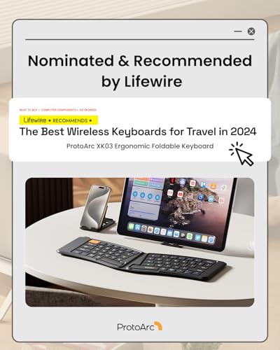 ProtoArc Ergonomic Foldable Keyboard, XK03 Split Folding Travel Bluetooth Keyboard, Ultra Slim, Portable for iPad, iPhone,...