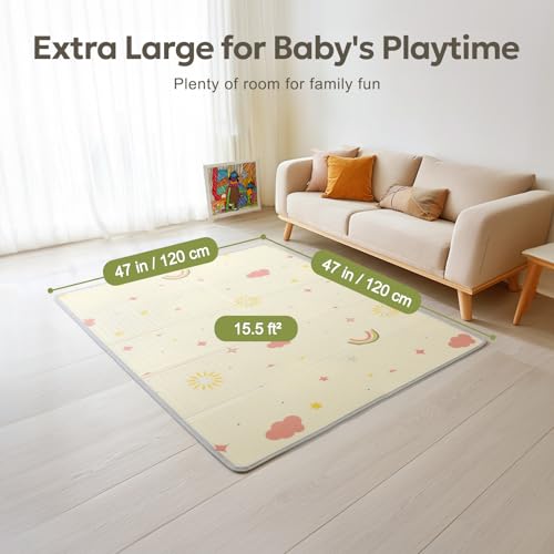 Mallify Foldable Play Mat, Reversible Baby Play Mat with Edge Reinforcement, Non-Toxic & Waterproof Baby Mat for Floor, Fo...