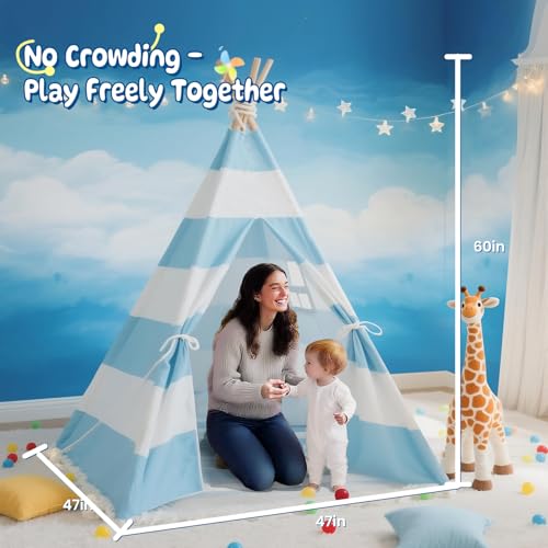 xiaowantong Teepee Tent for Kids with Padded Mat, Lights, and Carry Bag, Washable Playhouse for Indoor Use, Ideal Play Ten...