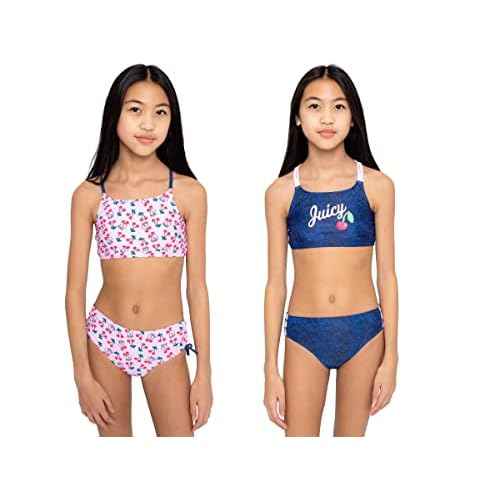 Juicy Couture Girls 4 Pack Two Piece Bikini Swimsuit Set, Kids Bathing Suit Swimwear Bikinis Tie Dye, Ombre, Metallic