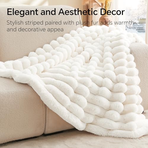 BEDELITE Faux Fur Throw Blanket for Couch, Soft and Cozy Luxurious 3D Striped Fluffy Blanket, 770GSM Thick Warm Plush Fuzz...