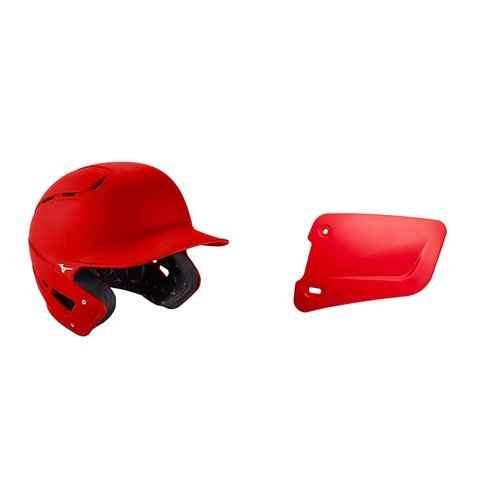 Bundle of Mizuno B6 Adult Baseball Batting Helmet, RED, Large/X-Large + Mizuno Batters Face Protector, Red, Left Hand Batter