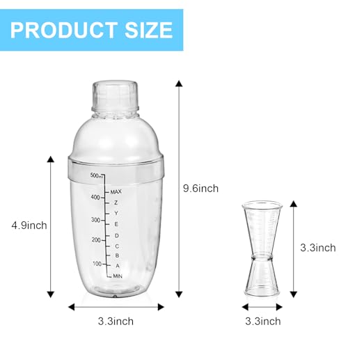Voittozege 12 Pcs Plastic Cocktail Shaker Set, 6 Pcs 17 oz Cocktail Shaker and 6 Pcs Measuring Jigger Set Clear Wine Shake...