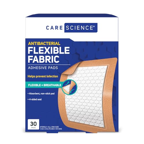 Care Science Fabric Adhesive Pad Bandages, 3x4 inches Extra Large Flexible Non-Stick Strip, Helps Prevent Infection, Breat...