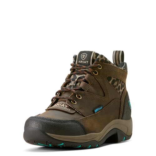 Ariat Women's Terrain Waterproof Boot, Chocolate/Camo Leopard, 7.5 Wide