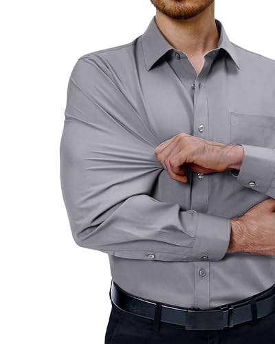 Alimens & Gentle Mens Dress Shirts 4-Way Stretch Long Sleeve Collared Casual Solid Wedding Dating Button Down Shirt