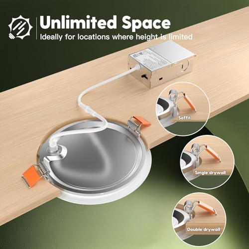 FREELICHT 24 Pack 6 Inch 5CCT Ultra-Thin LED Recessed Ceiling Light with Junction Box, 2700K/3000K/3500K/4000K/5000K Selec...