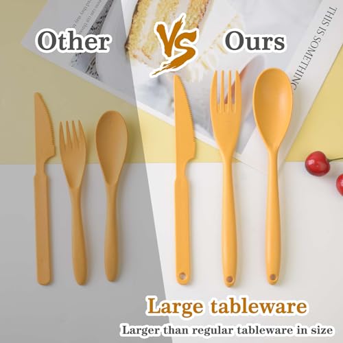 Large Reusable Plastic Compartments with Knives, Forks and Spoons, 9 Colours Portable Camping Utensils Tableware for Adult...