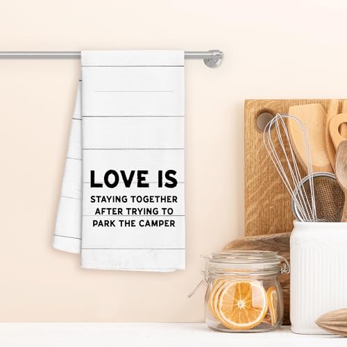 WFSM Camping Kitchen Towels, Camping Decor, Camper Towels, Camper Hand Towels, Camper RV Decor, Camper Gifts, Love is Stay...