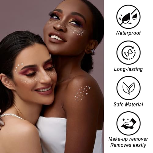 20PCS Glitter Freckles, Glitter Freckles Face Tattoo, Sparkle Freckles for Women and Kids, Cute Star Waterproof Silver Tem...