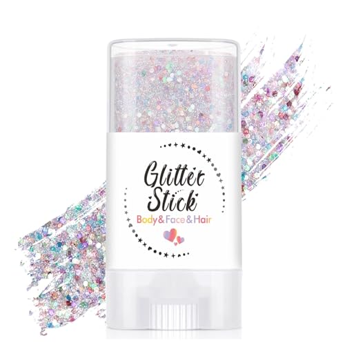 Body Glitter Stick, Neon Outfit Party Holographic Sparkling Sequins Face Paint Mardi Gras Accessories Hair Glitter Gel Mak...