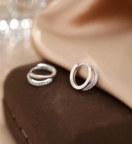 Women's 925 Sterling Silver Thick Earrings, With Small And Exquisite Cubic Zirconia Ring Earrings, Lightweight And Hypoall...