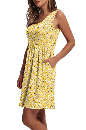 WIHOLL Women's Summer Dress 2026 A-Line Sleeveless Casual Sundress with Pockets Floral/Solid